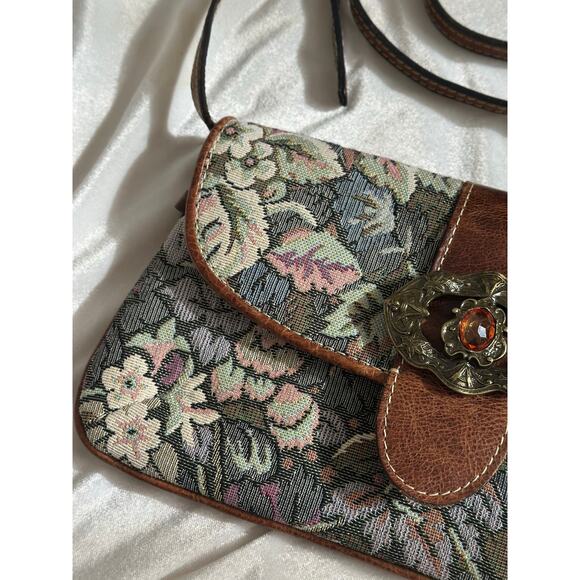 EUC Patricia Nash Verdura Bosque Tapestry Crossbody Clutch Leather Floral Purse - Picture 2 of 14